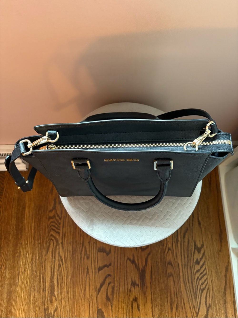 Michael Kors Black Leather Top-Handle Satchel with Gold Hardware - Picture 4 of 10